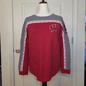Victoria's Secret PINK Red UW College Bling Long Sleeve Top